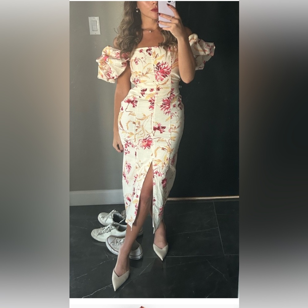 H&M Floral Midi Dress - Red and Cream